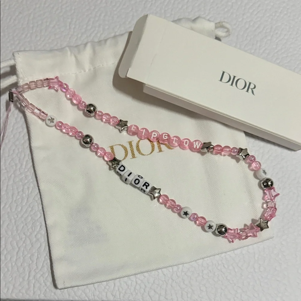 Dior Pink and Silver Beaded phone charm